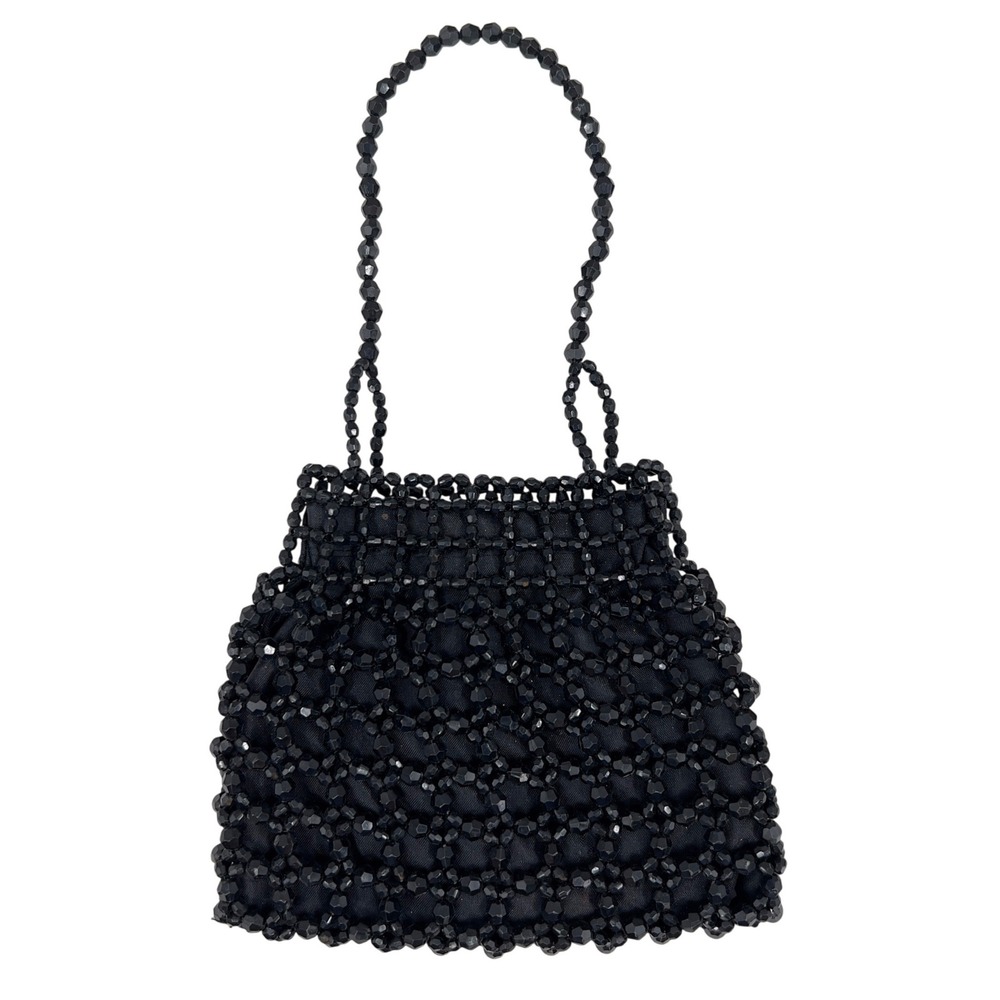 Black Faceted Beaded Evening Bag Mini Purse Vintage Style‎ Formal Cocktail Guest